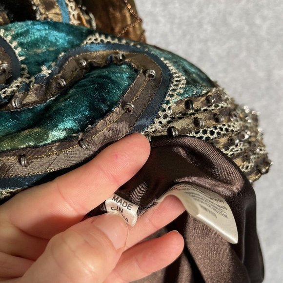 Obstinee By Ika Jacket 6 Teal Brown Velvet Beaded Art to Wear Embroidered Artsy - Picture 10 of 16